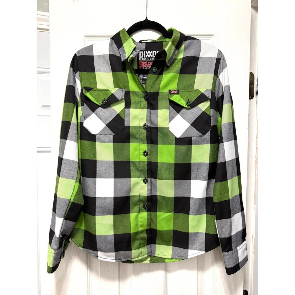Dixxon Flannel Co Dragula Womens Size M Neon Green Plaid Rare Horror Limited - Picture 1 of 3
